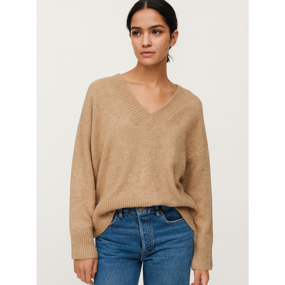 Zara Oversized Soft Knit Wool Blend V Neck Sweater Blogger Favorite Medium - Picture 1 of 9